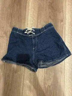レースアップ デニム ショートパンツ