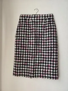 Debut de Fiore タイトスカート白黒格子柄、ピンクステッチ