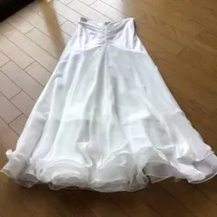 社交ダンス ロングスカート ホワイト フレア シフォン Mのサムネイル
