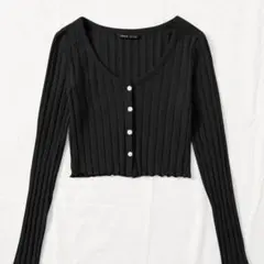 shein ボタンフロント レタストリム リブニット Tシャツ