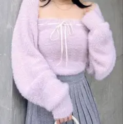 【美品】ROYALPARTY リボンベアボレロシャギーニットアンサンブル　ピンク