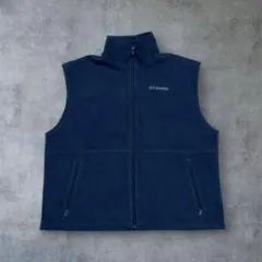 Columbia フルジップフリースベスト 刺繍ロゴ メンズ 紺L