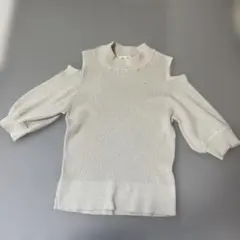 アイボリー ゴールドラメ オフショルダー 半袖ニット