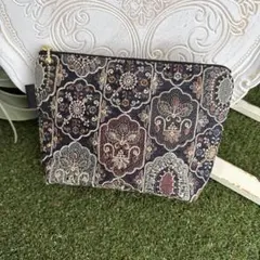 インド刺繍　化粧ポーチ　ファスナーポーチ　マルチポーチ　ハンドメイド　刺繍生地