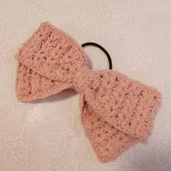 ハンドメイド　ヘアリボン　ヘアゴム リボン ハート　ピンク　編み物　毛糸