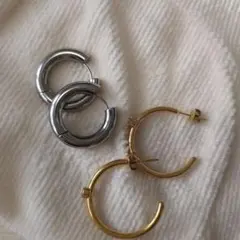 Fino フィノ　316L シルバー ゴールド フープピアス 2点セット