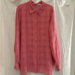 LIZ BAKER 長袖シャツ 18W ピンク チェック柄