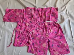 甚平 ピンク 花火柄 上下セット