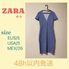 ZARA ザラ Vネック ワンピース タイト S 膝丈 レトロ ギンガムチェック