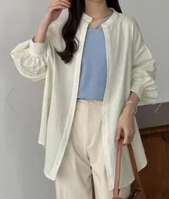【JUNOAHcallautia】バッグオープンバンドカラーシャツ（M）【美品】のサムネイル