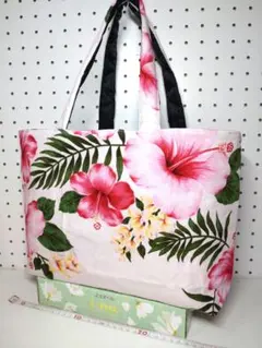 トートバッグ サブ エコ ハイビスカス ハワイ リバーシブル ハンドメイド