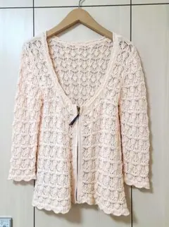 ZARAレースかぎ編み七分袖ニットカーディガン アイボリー ヴィンテージ風