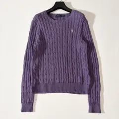 ポロラルフローレン ケーブルニット クルーネック　コットン ホースロゴ刺繍 L
