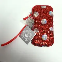 上海ディズニーランド ミニーチャーム付き ドット柄 スパンコール ポーチ