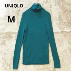 UNIQLO グリーン M エクストラファインメリノ リブタートルネックセーター