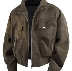 スエード調 ブラウン ボンバージャケット MA-1風ダブルポケット＆ジップ 秋冬