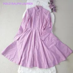 POLO RALPH LAUREN 刺繍入り ストライプフレアーワンピース