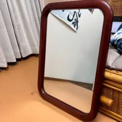 壁掛け　ウォールミラー　レトロ　木製　記名あり