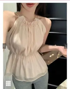 GRL ホルターネックオーガンジーペプラムトップス[ac2397]