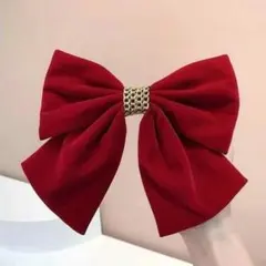 リボンバレッタ ベルベット ヘア 赤色 レッド RED A1