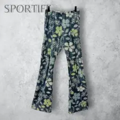 【SPORTIFF】　花柄フレアパンツ　ストレッチ　ウエストゴム　総柄　グリーンのサムネイル