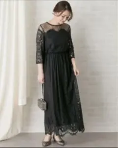 美品アーバンリサーチ　ドットチュール×パネルレースワンピース