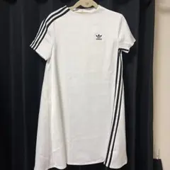 adidas ストライプ ミニワンピース 半袖 ホワイト