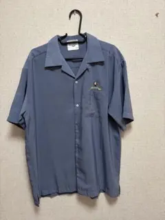 青のボタン付き半袖シャツ