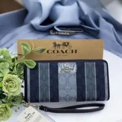 コーチ COACH メンズ レディース長財布 シグネチャー ストライプ デニム