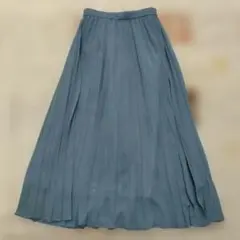 GU プリーツスカート【M】緑系 くすみカラー ゴムウエスト ロング 裏地あり