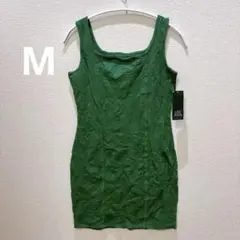 wild fable. グリーン ノースリーブ ミニワンピース M