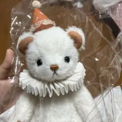 ハンドメイド テディベア ぬいぐるみ ピエロ風 作家 クマ アイボリー