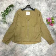 【BAYFLOW】カーキ ジッパー付きジャケット 2 リネン混 Vネック 長袖