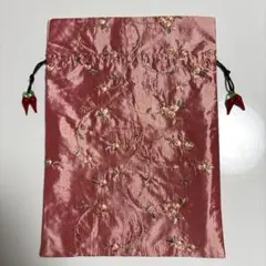 花柄刺繍の巾着袋