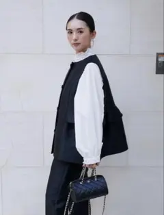 ドットジャガードペプラムベスト　ブラック 次回入荷未定