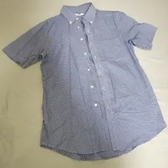 ユニクロ　青と白のチェック柄半袖シャツ