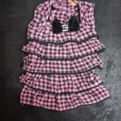 と*も様 ペットパラダイス犬服 ピンクと黒のチェック柄 フリル付き DSS