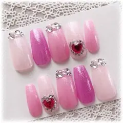 キラキラ ピンク ネイルチップ