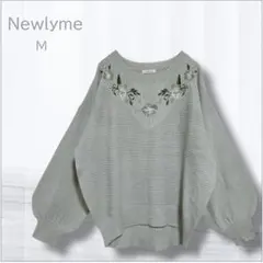 ニューリージョン 刺繍デザイン ドルマン ニット プルオーバー グレー M