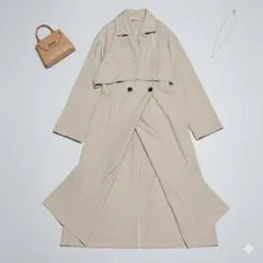 【L】トレンチコート ロング丈 ケープ風 2WAY ベルト付き ジレ羽織