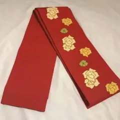 赤地に花模様 半幅帯