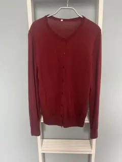 MUJI 無印良品　長袖 クルーネック ウールシルク　カーディガン ボルドー　Lのサムネイル