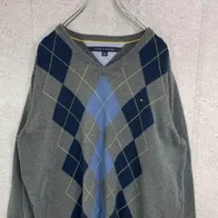 トミーヒルフィガー　アーガイル柄　刺繍ロゴ　ニット　セーター2XL