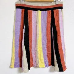 マルチカラー フレアスカート ひざ丈 ラメ入り 華やか ウエストゴム　古着