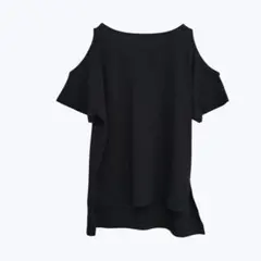 アズールバイマウジー ブラック オープンショルダー 半袖カットソー 体型カバー