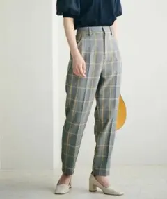 新品☆vis☆エコウールタッチテーパードパンツ☆グレンチェック☆グレー×イエロー