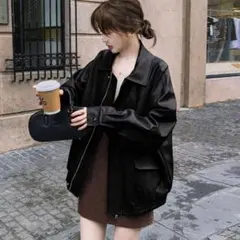 オーバーサイズ 黒 ブラック レザージャケット ライダース