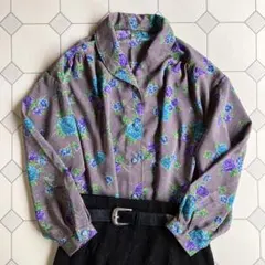 used レトロ グレー 花柄 ブラウス 古着 ヴィンテージ vintage
