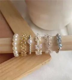 Swarovski & pearl③❤︎ビーズリング6点セット