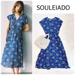 SOULEIADO ソレイアード レーヨンプリント Vネックワンピース